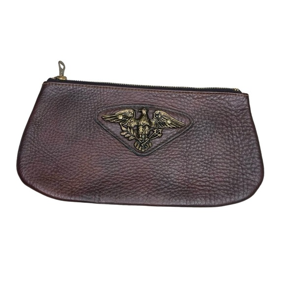 Davey’s brown leather brass Unites states eagle seal 
Made in USA clutch bag - Picture 1 of 7